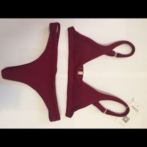 Low Waisted Padded Scoop Bikini Set - Burgundy